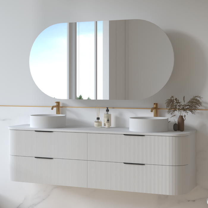 Lunara 1800 Curved Matte White Fluted Wall Hung Vanity