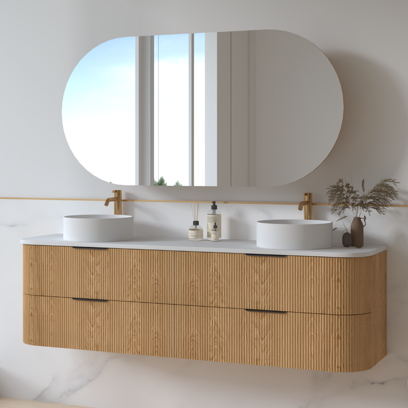 Lunara 1800 Curved Light Walnut Fluted Wall Hung Vanity