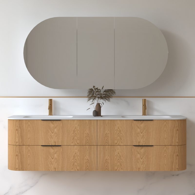 Lunara 1800 Curved Light Walnut Fluted Wall Hung Vanity