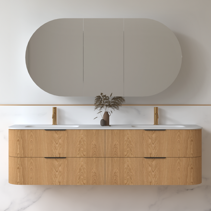 Lunara 1800 Curved Light Walnut Fluted Wall Hung Vanity