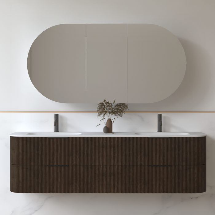 Lunara 1800 Curved Alder Walnut Fluted Wall Hung Vanity