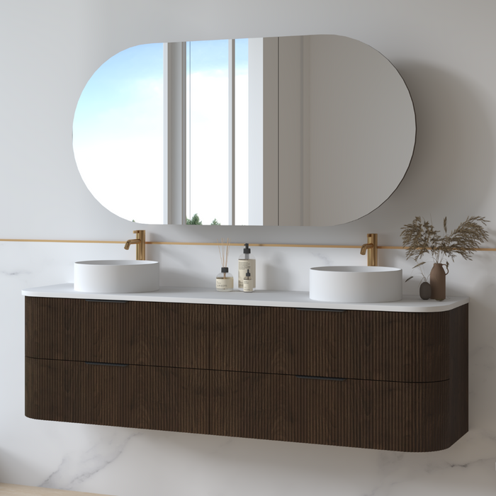 Lunara 1800 Curved Alder Walnut Fluted Wall Hung Vanity