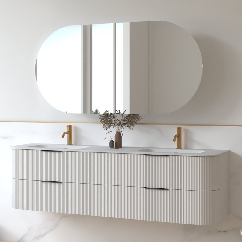 Lunara 1800 Curved Matte White Fluted Wall Hung Vanity