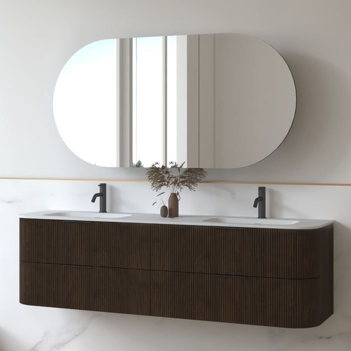 Lunara 1800 Curved Alder Walnut Fluted Wall Hung Vanity