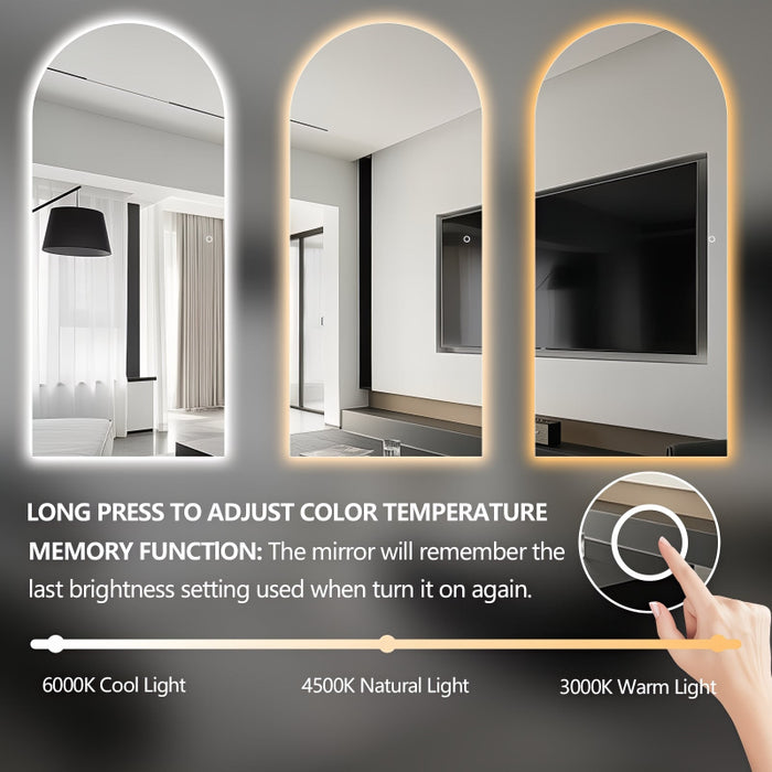 Arched 800 x 1800 LED Mirror - Three Light Temperatures - Acqua Bathrooms