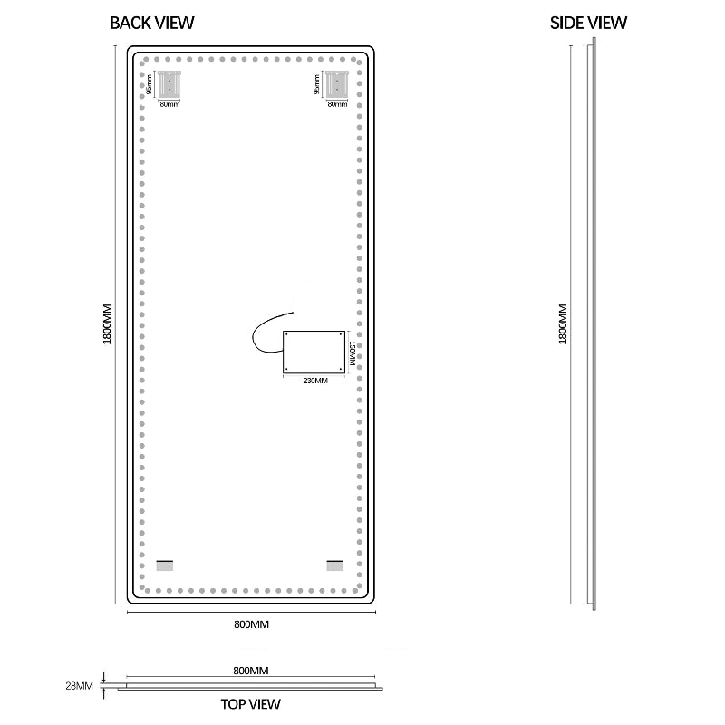 Curva 800 x 1800 LED Mirror - Three Light Temperatures - Acqua Bathrooms