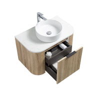 Curva 750 Curved White Oak Fluted Wall Hung Vanity - Acqua Bathrooms
