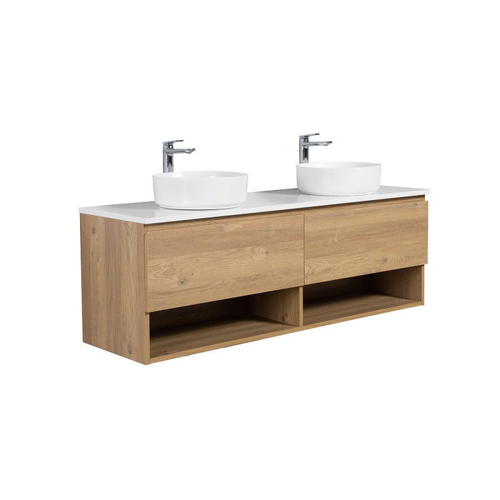 Nesta 1500 Natural Oak Double Wall Hung Vanity With Shelf - Acqua Bathrooms