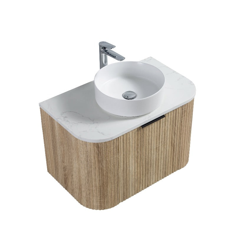 Curva 750 Curved White Oak Fluted Wall Hung Vanity - Acqua Bathrooms