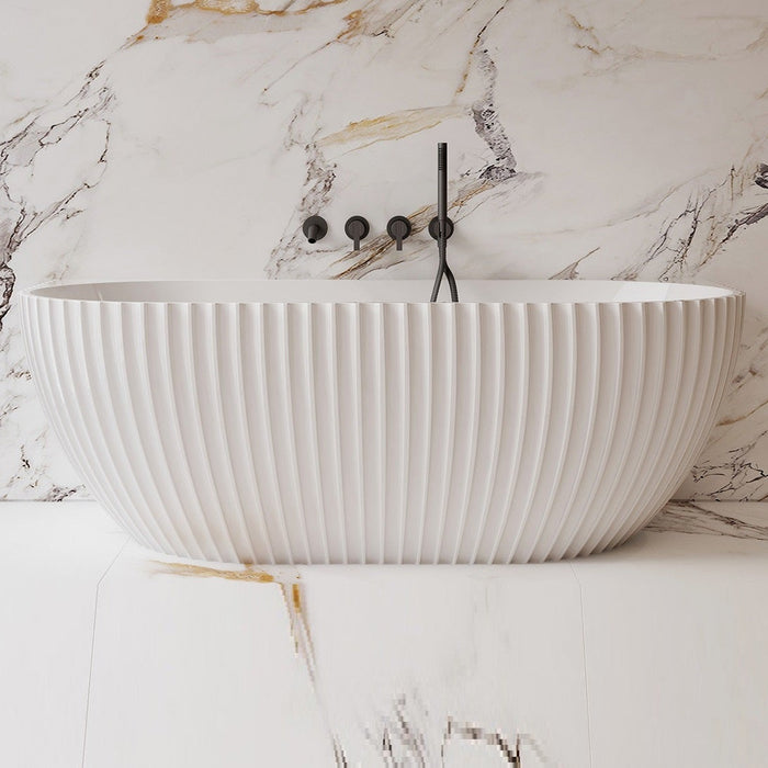 Luna Fluted 1700mm Matte White Back to Wall Designer Oval Freestanding Bath