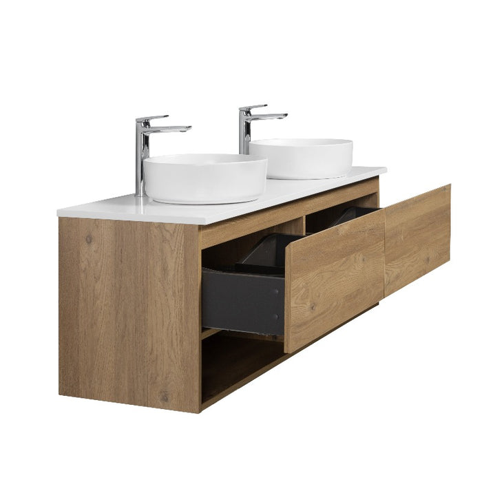 Nesta 1500 Natural Oak Double Wall Hung Vanity With Shelf - Acqua Bathrooms