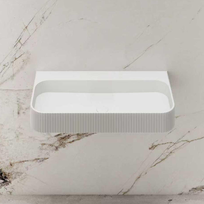 Linea 750mm Solid Surface Fluted Stone Wall Hung Basin - Acqua Bathrooms