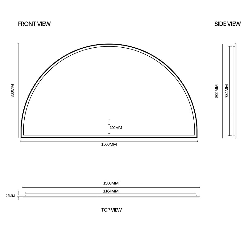 Arched Touchless 1500 x 800 Brushed Gold LED Mirror - Three Light Temperatures - Acqua Bathrooms