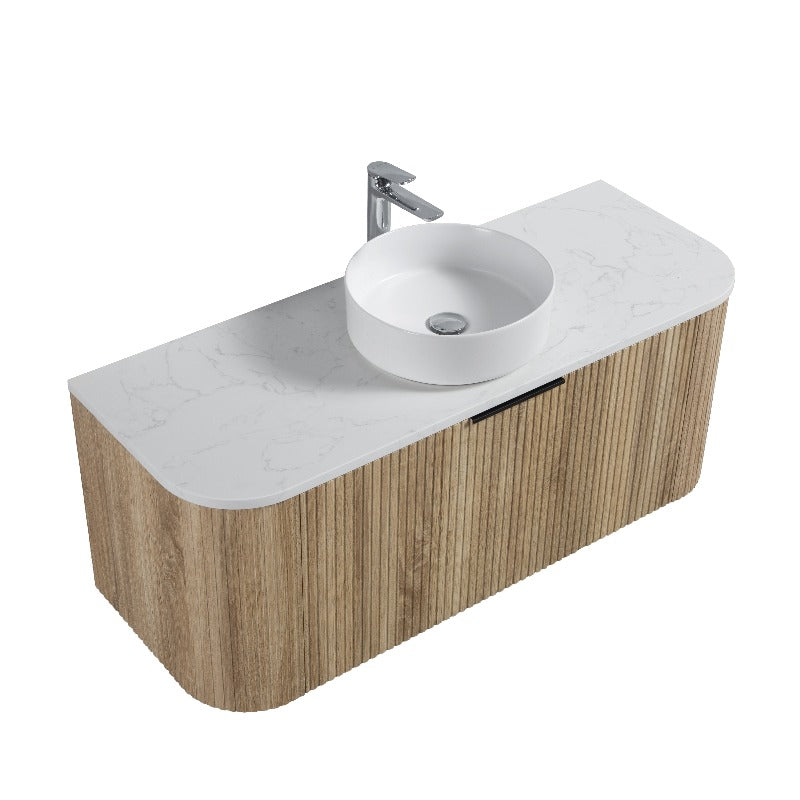 Curva 1200 Curved White Oak Fluted Wall Hung Vanity - Acqua Bathrooms