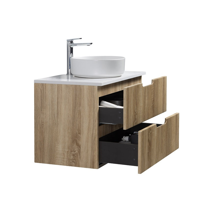 Kelsa 750 Fluted White Oak Wall Hung Vanity - Acqua Bathrooms
