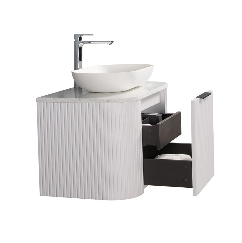Curva 750 Curved Matte White Fluted Wall Hung Vanity - Acqua Bathrooms