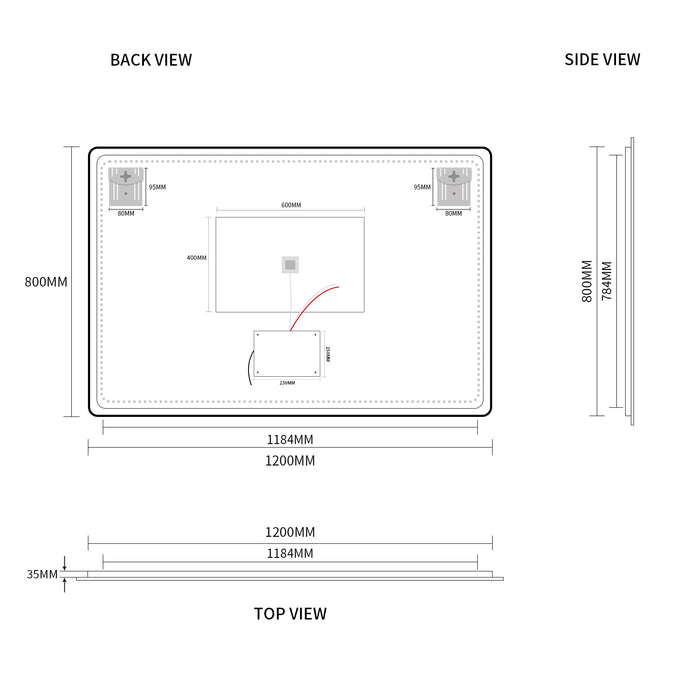 Curva Rectangle 1200 x 800 Touchless LED Mirror  - Three Light Temperatures