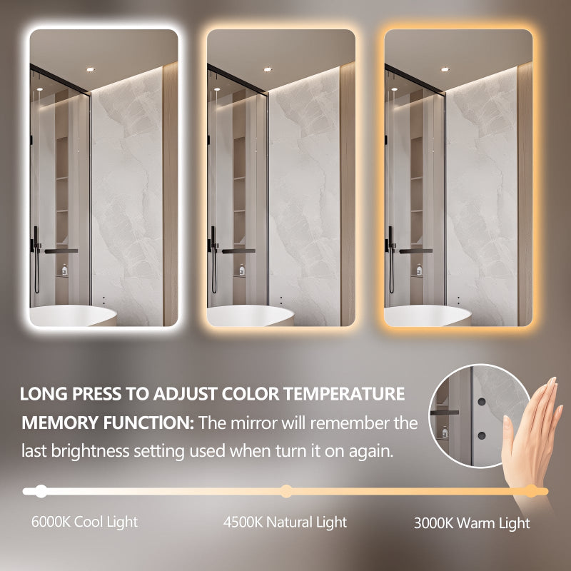 Curva Rectangle 600 x 1200 Touchless LED Mirror  - Three Light Temperatures - Acqua Bathrooms