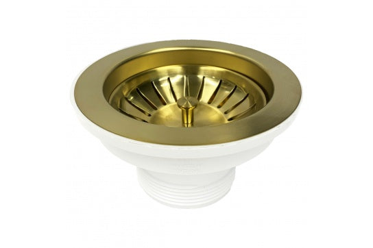 Brushed Brass Stainless Steel Basket Waste & Long Thread - Acqua Bathrooms