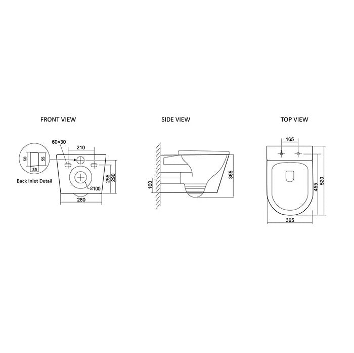 Alzano Tornado Rimless Wall Hung Toilet Suite Pan