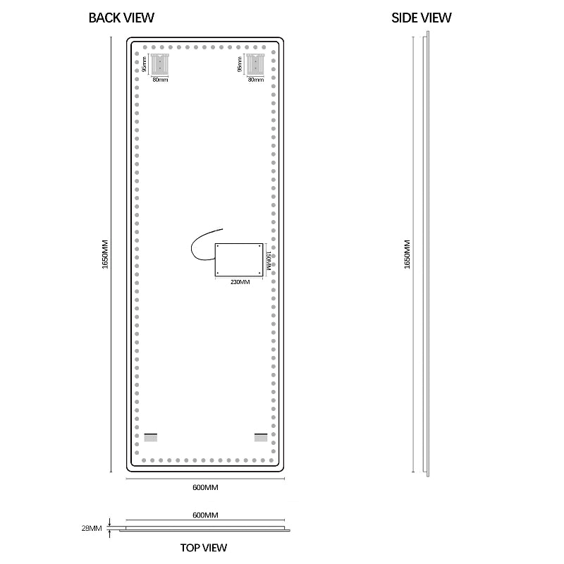 Curva 600 x 1650 LED Mirror - Three Light Temperatures - Acqua Bathrooms