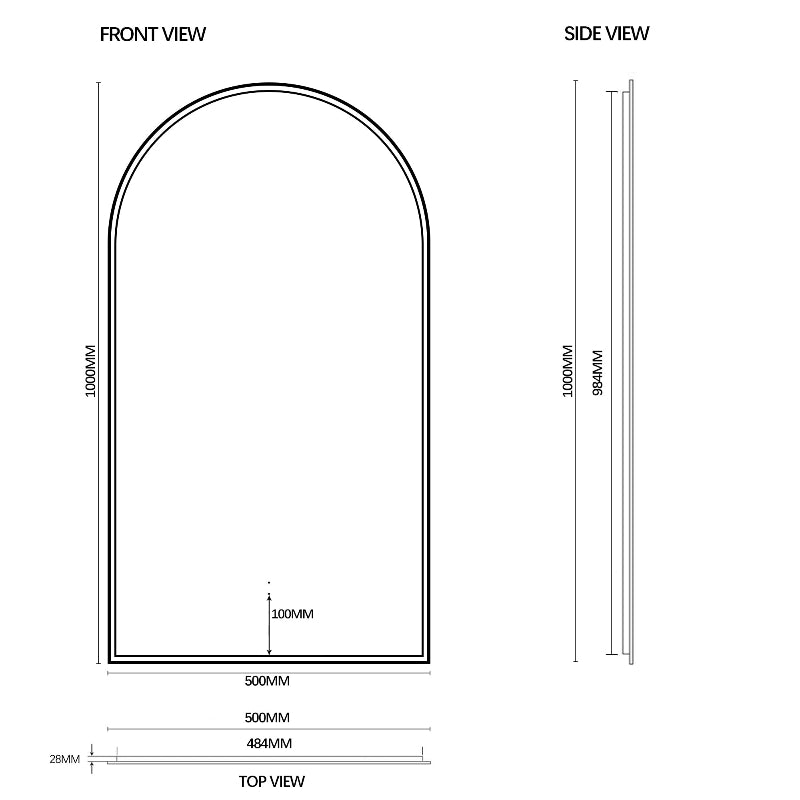 Arched Touchless 500 x 900 Back-Lit Brushed Gold LED Mirror - Three Light Temperatures - Acqua Bathrooms