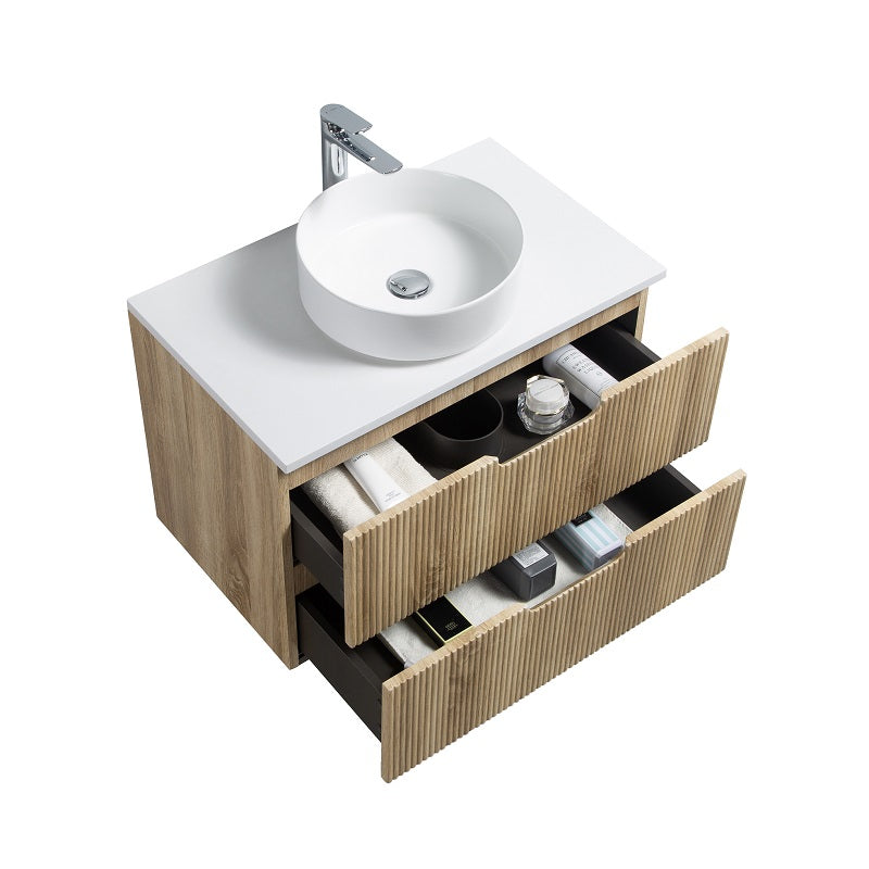 Kelsa 750 Fluted White Oak Wall Hung Vanity - Acqua Bathrooms