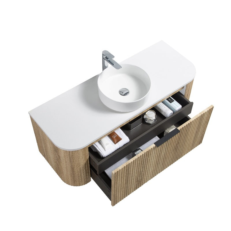 Curva 1200 Curved White Oak Fluted Wall Hung Vanity - Acqua Bathrooms