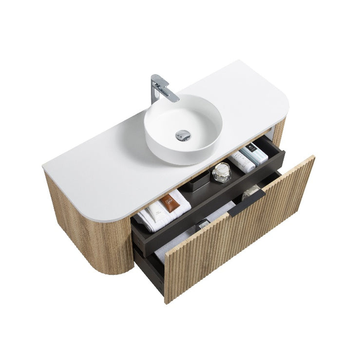 Curva 1200 Curved White Oak Fluted Wall Hung Vanity - Acqua Bathrooms