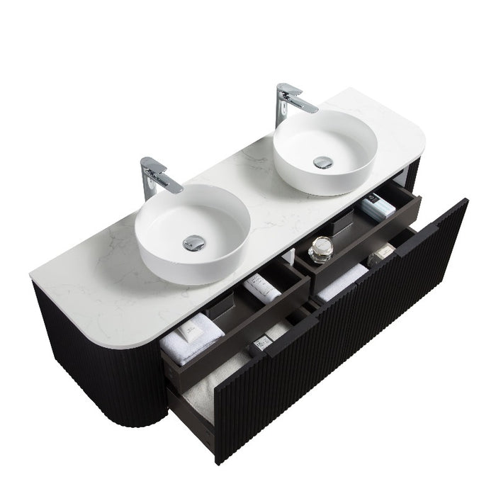 Curva 1500 Curved Double Matte Black Fluted Wall Hung Vanity - Acqua Bathrooms
