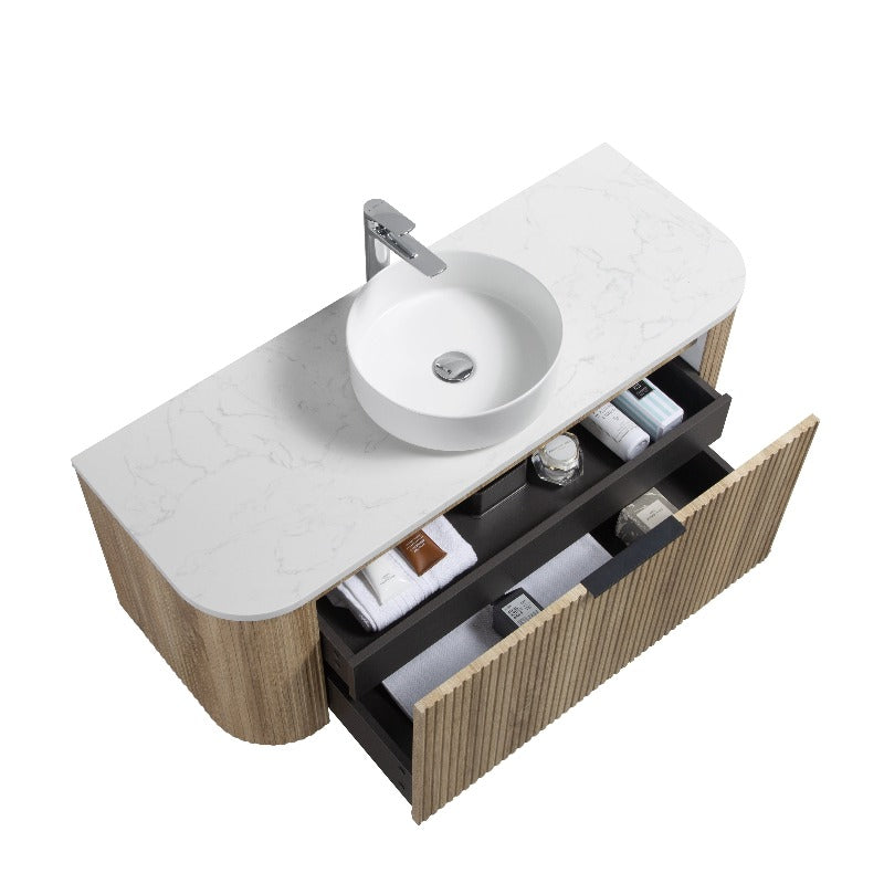 Curva 1200 Curved White Oak Fluted Wall Hung Vanity - Acqua Bathrooms