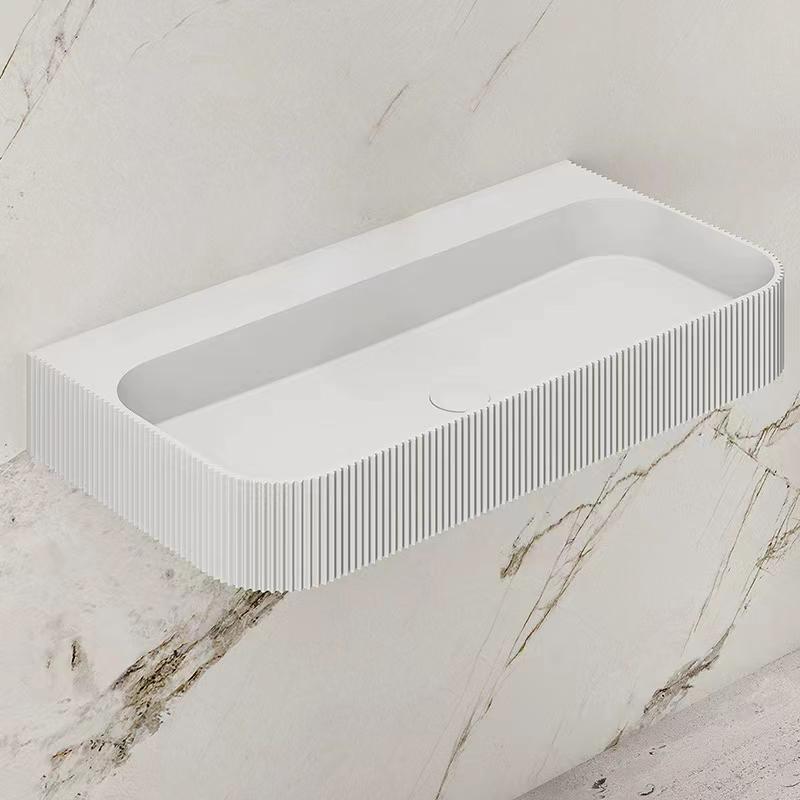 Linea 750mm Solid Surface Fluted Stone Wall Hung Basin - Acqua Bathrooms