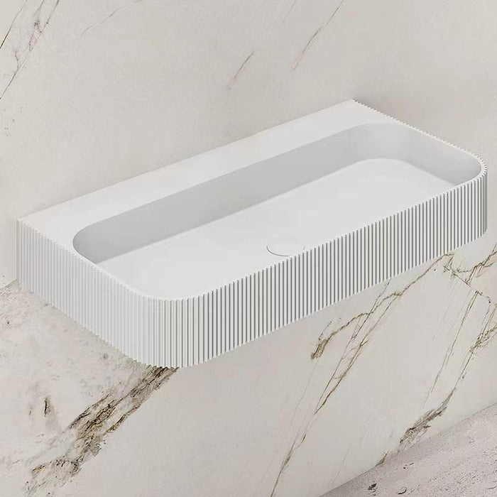 Linea 750mm Solid Surface Fluted Stone Wall Hung Basin - Acqua Bathrooms