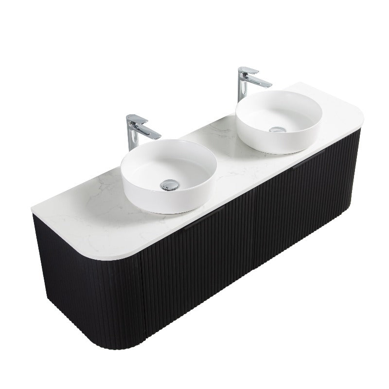Curva 1500 Curved Double Matte Black Fluted Wall Hung Vanity - Acqua Bathrooms