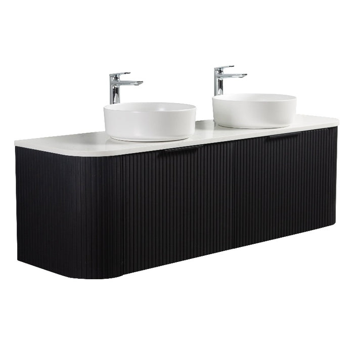 Curva 1500 Curved Double Matte Black Fluted Wall Hung Vanity - Acqua Bathrooms