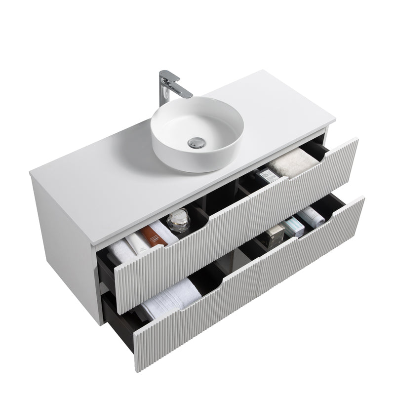 Kelsa 1200 Fluted Matte White Wall Hung Vanity - Acqua Bathrooms