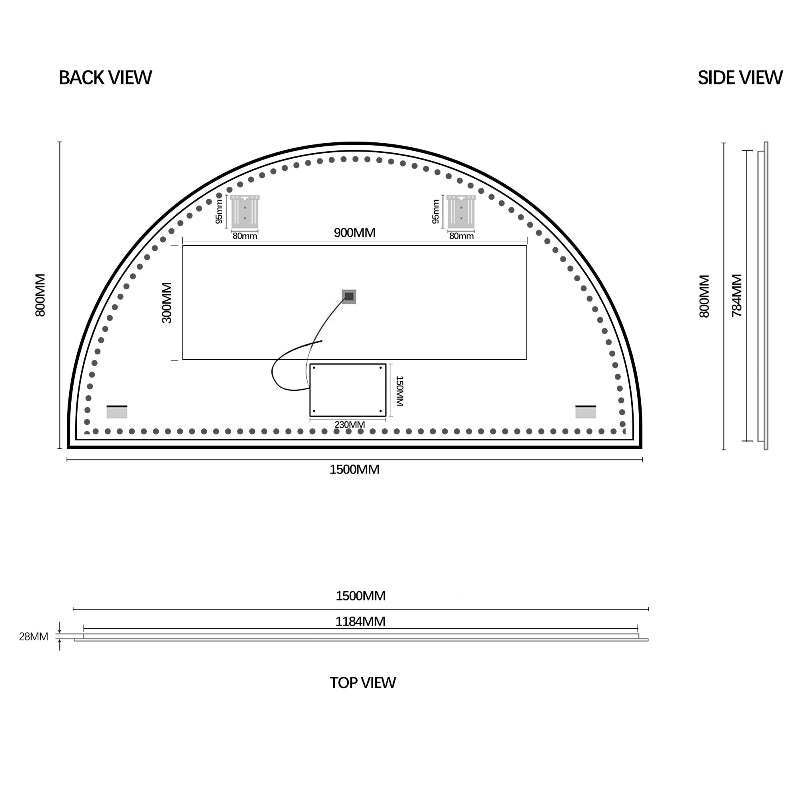 Arched Touchless 1500 x 800 Brushed Gold LED Mirror - Three Light Temperatures - Acqua Bathrooms