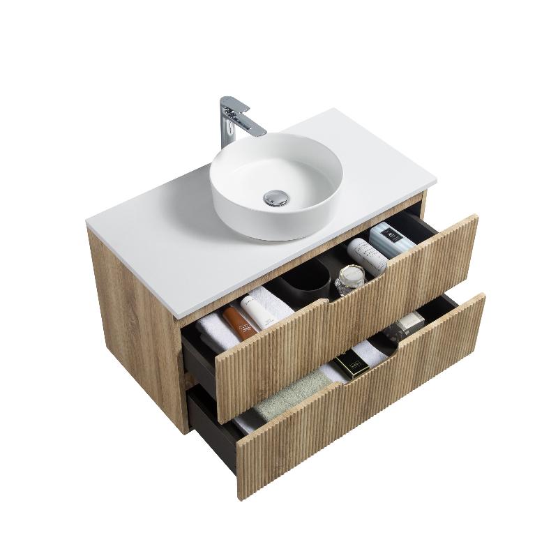 Kelsa 900 Fluted White Oak Wall Hung Vanity - Acqua Bathrooms