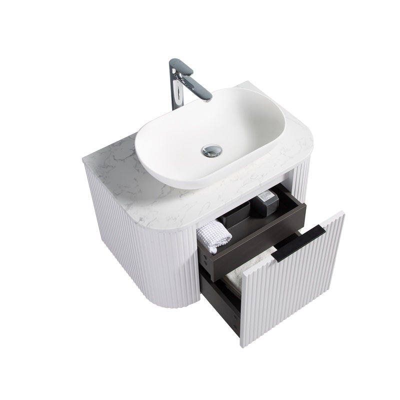 Curva 750 Curved Matte White Fluted Wall Hung Vanity - Acqua Bathrooms