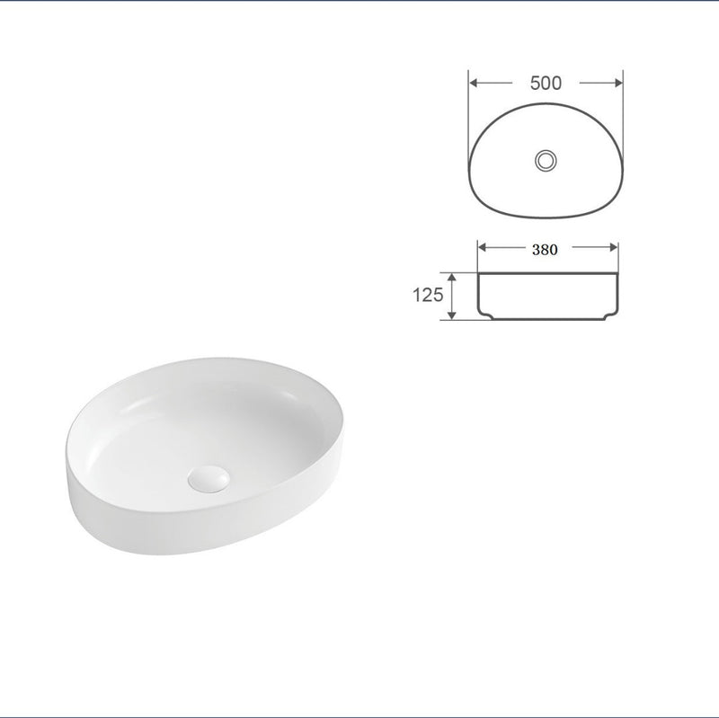 500mm Pebble Gloss White Slim Above Counter Basin
