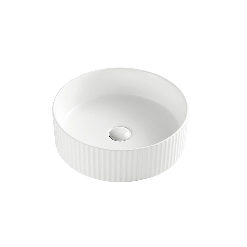 365mm Fluted Round Matte White Above Counter Basin - Acqua Bathrooms