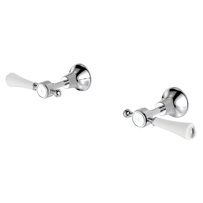 Lillian Lever Wall Top Assemblies, Chrome with Ceramic White Handle - Acqua Bathrooms