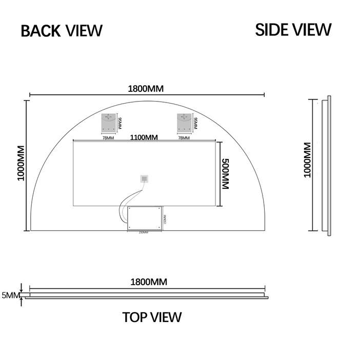 Arched Touchless 1800 x 1000 LED Mirror - Three Light Temperatures - Acqua Bathrooms