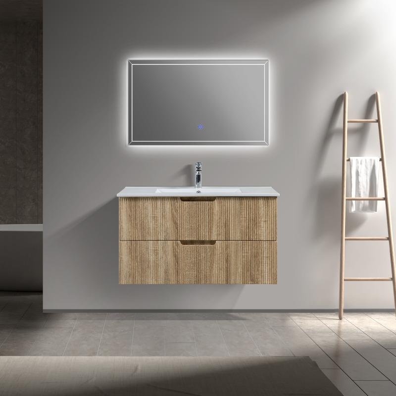 Kelsa 900 Fluted White Oak Wall Hung Vanity - Acqua Bathrooms