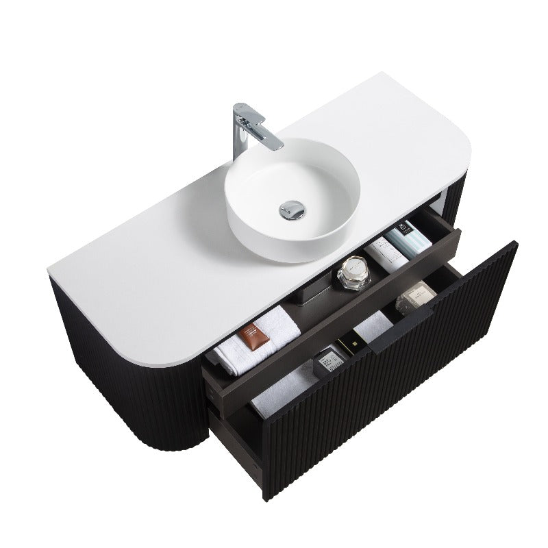 Curva 1200 Curved Matte Black Fluted Wall Hung Vanity - Acqua Bathrooms