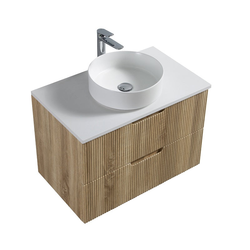 Kelsa 750 Fluted White Oak Wall Hung Vanity - Acqua Bathrooms