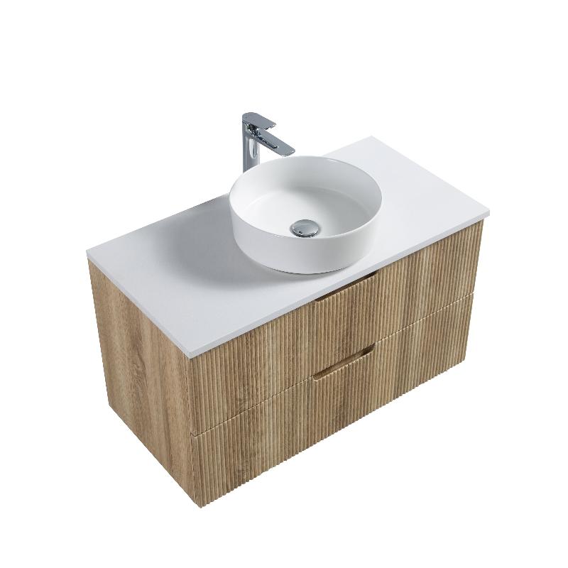 Kelsa 900 Fluted White Oak Wall Hung Vanity - Acqua Bathrooms