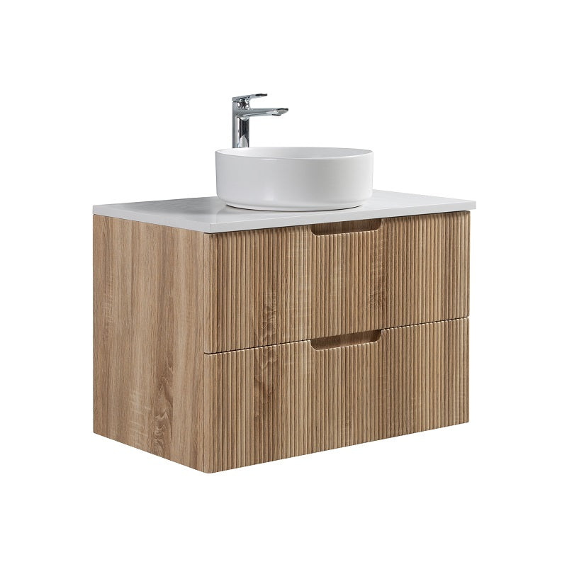 Kelsa 750 Fluted White Oak Wall Hung Vanity - Acqua Bathrooms