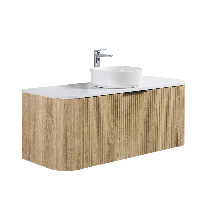 Curva 1200 Curved White Oak Fluted Wall Hung Vanity - Acqua Bathrooms