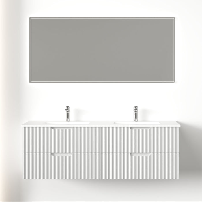 Kelsa 1500 Fluted Double Matte White Wall Hung Vanity - Acqua Bathrooms